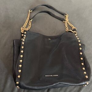 Michael Kors Black Shoulder Bag with Gold Studs